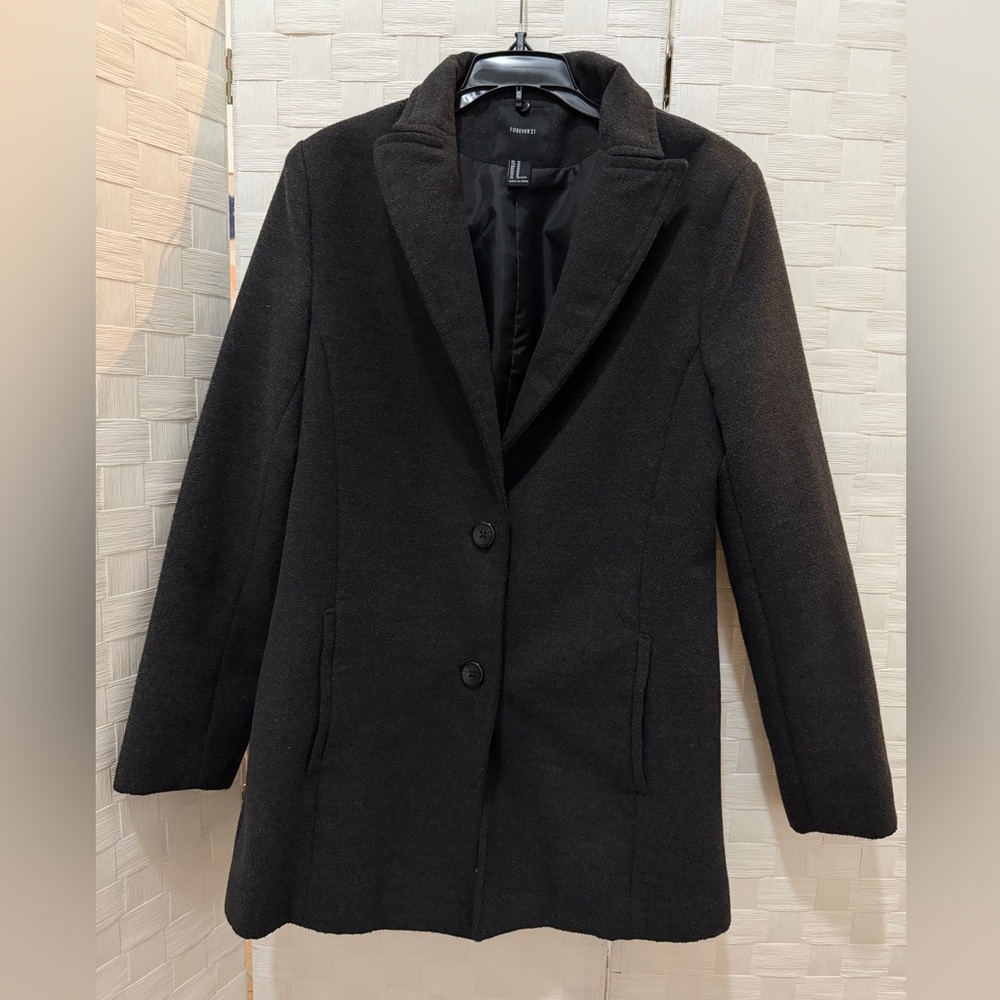 Forever 21 Dark Gray Tailored Peacoat Jacket Button Front Coat M
